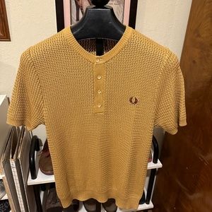Fred Perry Mustard Knit Henley Short Sleeve Tee